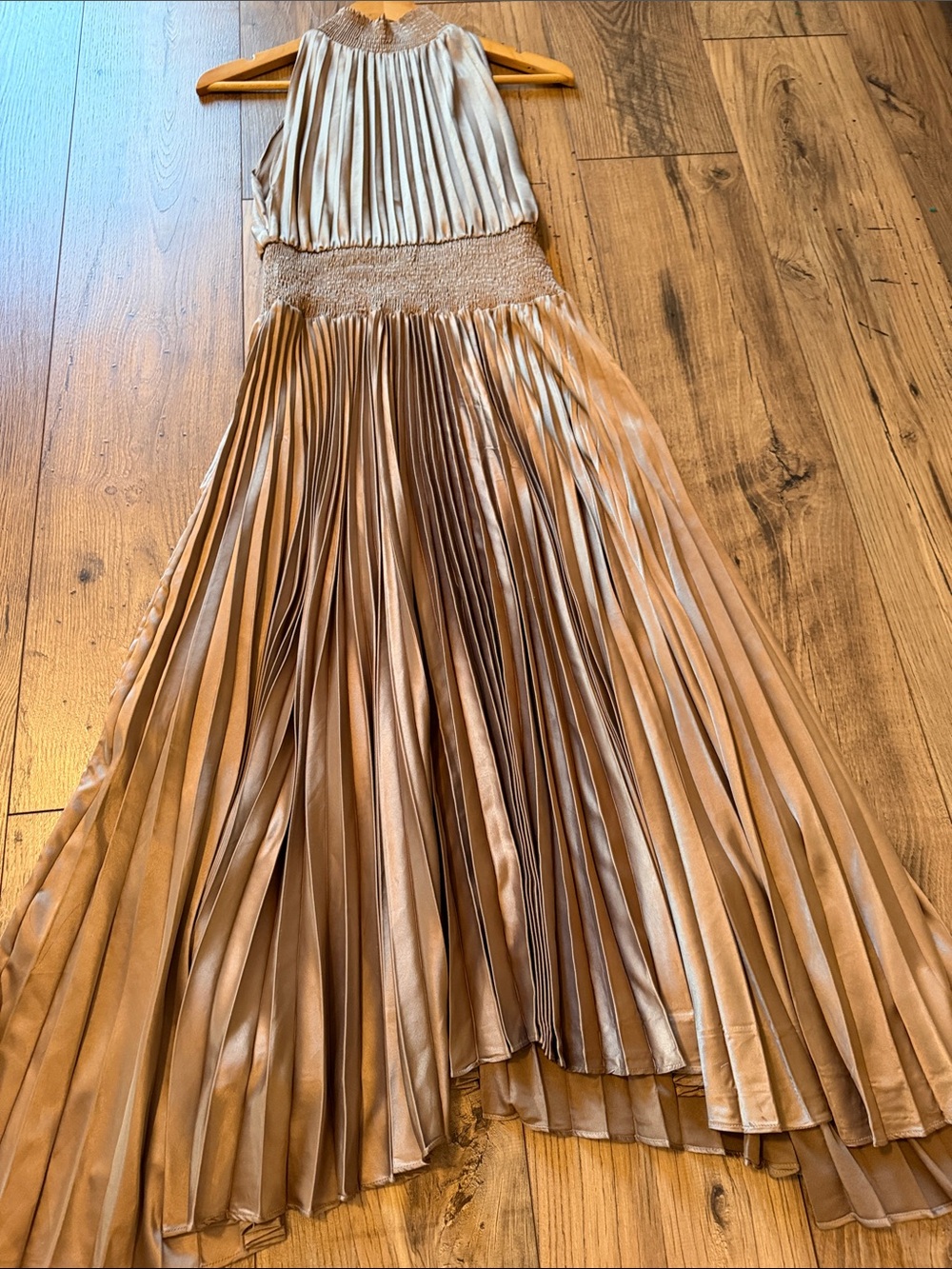Anthropologie DO+BE Pleated Halter Midi Dress Taupe Champagne Size Medium EUC - Picture 13 of 13